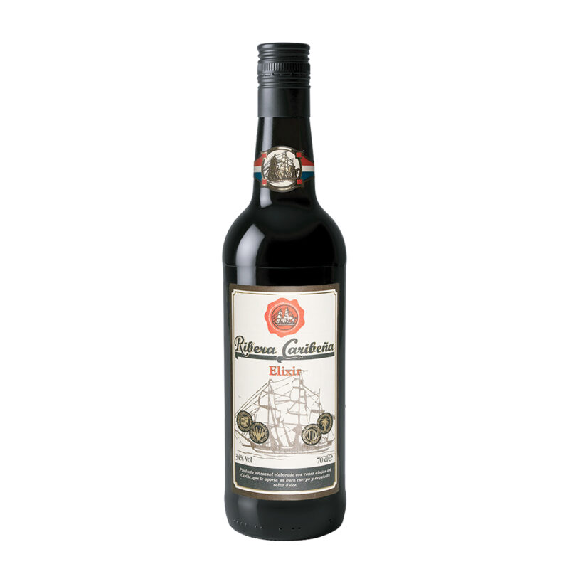 Elixir Ribera Caribeña bebida espirituosa con rones añejos del Caribe, botella 70 cl