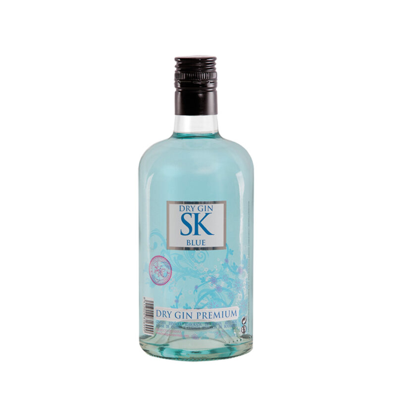 Gin Premium SK Blue dry gin de color azul botella 70 cl