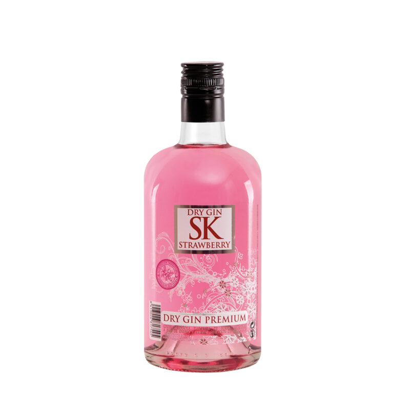 Gin Premium SK Strawberry dry gin de fresa color rosado botella 70 cl