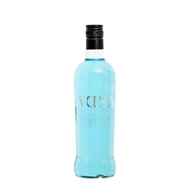 Vdka Blue Premium bebida espirituosa de color azul turquesa, botella 70 cl