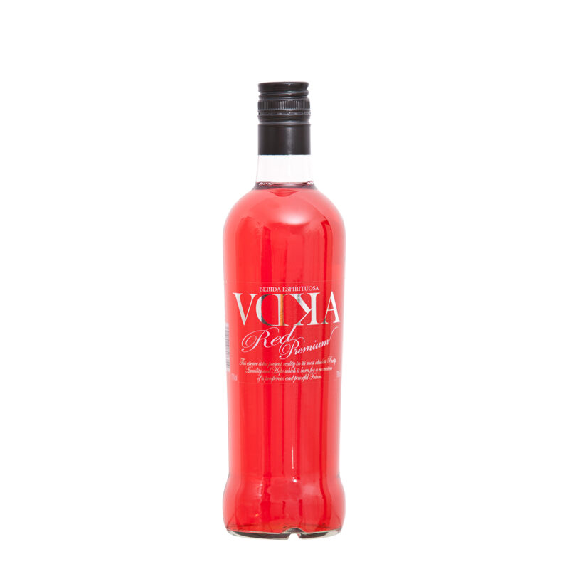 Vdka Red Premium bebida espirituosa de color rojo intenso, botella 70 cl