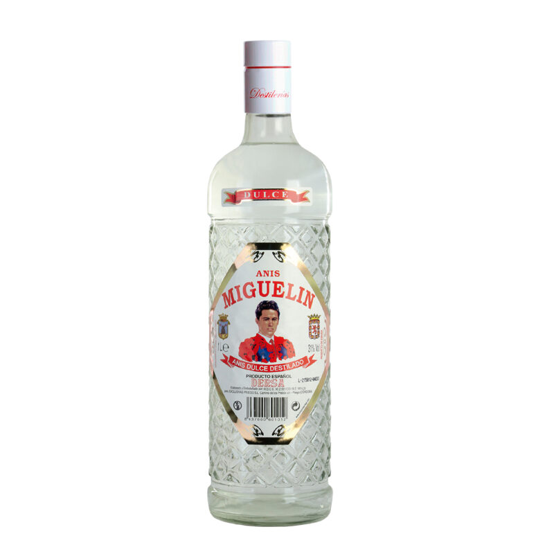 Anisado Dulce Miguelín 1 L en botella de cristal labrado