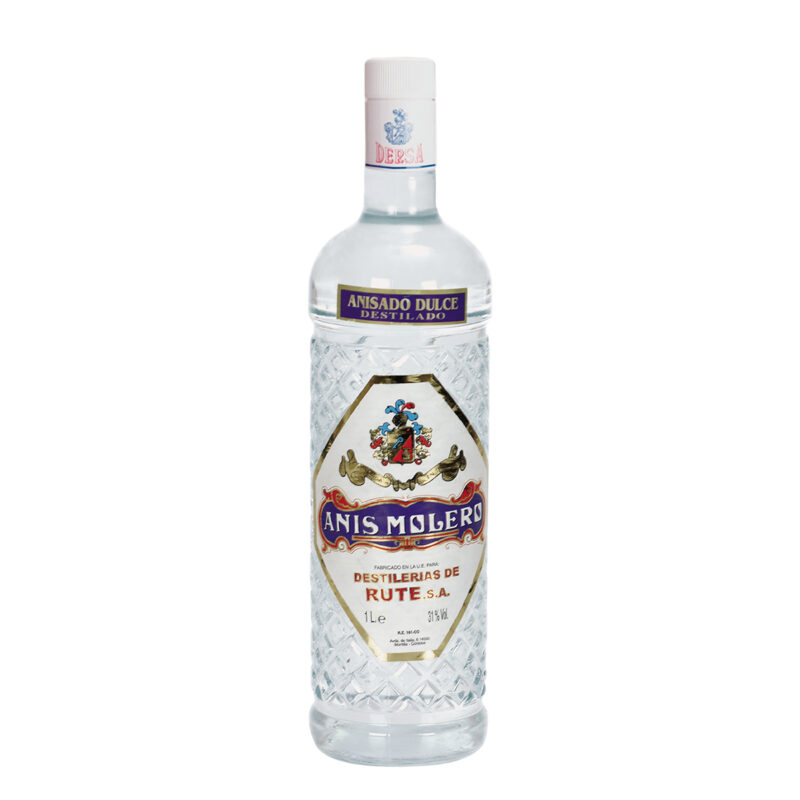 Anisado Dulce Molero 1 L en botella de cristal labrado