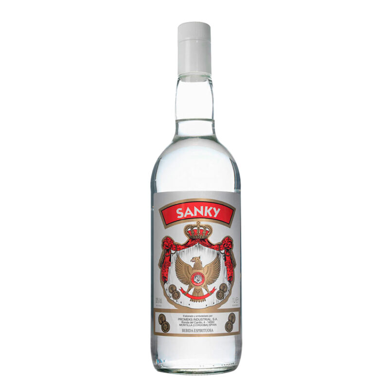 Bebida Espirituosa Sanky transparente con escudo heráldico, botella 1 L