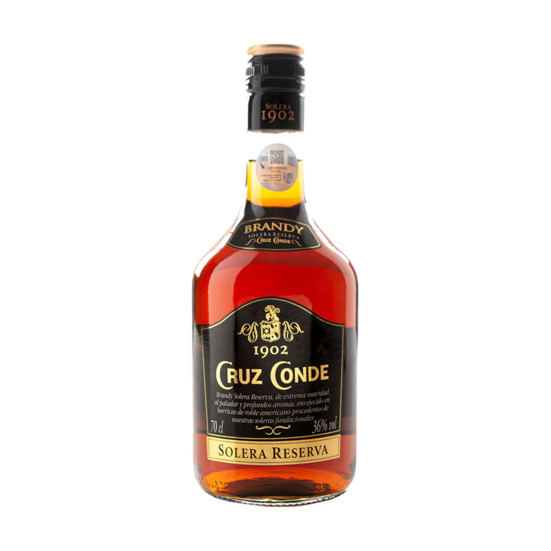 Brandy Solera Reserva Cruz Conde 70 cl con etiqueta negra y dorada
