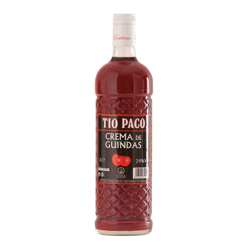 Crema de Guindas Tío Paco 1 L en botella con relieve de rombos