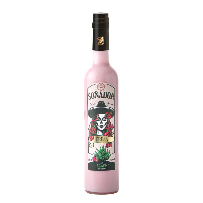 Licor Crema Fresa Soñador 50 cl en botella alta con cápsula negra