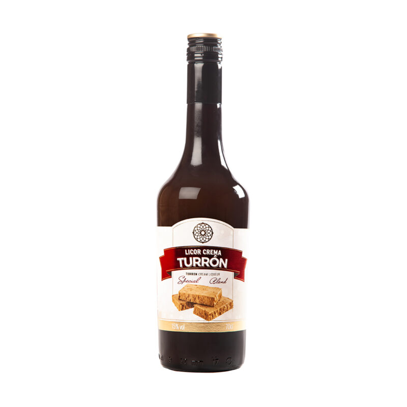 Licor Crema Turrón Soñador 70 cl con etiqueta blanca y cinta roja